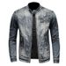 Men's New Denim Casual Stand Up Collar Zipper Jacket, Riding Motorcycle_mkmklike.com