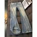 Men's Black Lightning Wash Slim Fit Straight Leg Jeans With Slight Flare For Autumn Winter Fashion_mkmklike.com