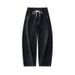 Relaxed Fit Denim Pants – Vintage Washed Straight-Leg Jeans For Men (Black/Grey, 100% Cotton, Adjustable Drawstring Waist, Unisex Streetwear)_mkmklike.com