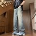 Nordmann European And American Style Vintage Washed Retro Jeans For Men, Ins Trendy Brand High Street Loose Straight Double Knee_mkmklike.com