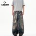 Men's Vintage Denim Pants With 3D Candy Chain Print - Streetwear High Waist Straight Leg Jeans For Casual Fashion_mkmklike.com