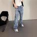 Cleanfit Black Fringe Fit Jeans for Men Vintage Washed Distressed Straight Leg Denim Pants with Digital Print_mkmklike.com