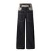 American High Street Niche Design Splicing Scarf Curved Knife Japanese Oka Straight Leg Jeans Men's Loose Pants_mkmklike.com