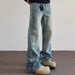 Men's Trendy Cleanfit Street Style Whiskered Bamboo Texture Distressed Jeans Straight Leg Slightly Flared Vibe Pants American High Street_mkmklike.com