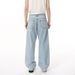 Men's Clothing Four Seasons Korean Style Bright Line Deconstruction Light Blue Straight Washed Loose Jeans Trend_mkmklike.com