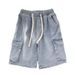 Men's Drawstring Cargo Denim Shorts - Streetwear Straight Cut Casual 5-Inch Inseam (Black/Light Blue/Dark Blue, Sizes M-3xl)_mkmklike.com
