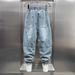 Harlan Tied Jeans Men's Loose American High Street Pants Trendy Versatile Ruffian Handsome Splicing Nine-point Casual Men's Pants_mkmklike.com