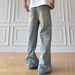 Men's Clothing Vintage Washed Blue Relaxed Straight Leg Jeans For Men & Women | Distressed Denim Pants | High Street Fashion | Loose Fit (S-3XL)_mkmklike.com