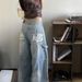 Men’s Clothing Large Size Retro High Street National Trend Letter Print Design Scimitar Jeans Versatile Casual Straight Wide Leg Pants_mkmklike.com