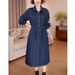 ELLE Elegant Long Sleeve Denim Dress For Women, Spring And Plus Size Shirt Collar Casual Dress, New Autumn Women's Fashion_mkmklike.com