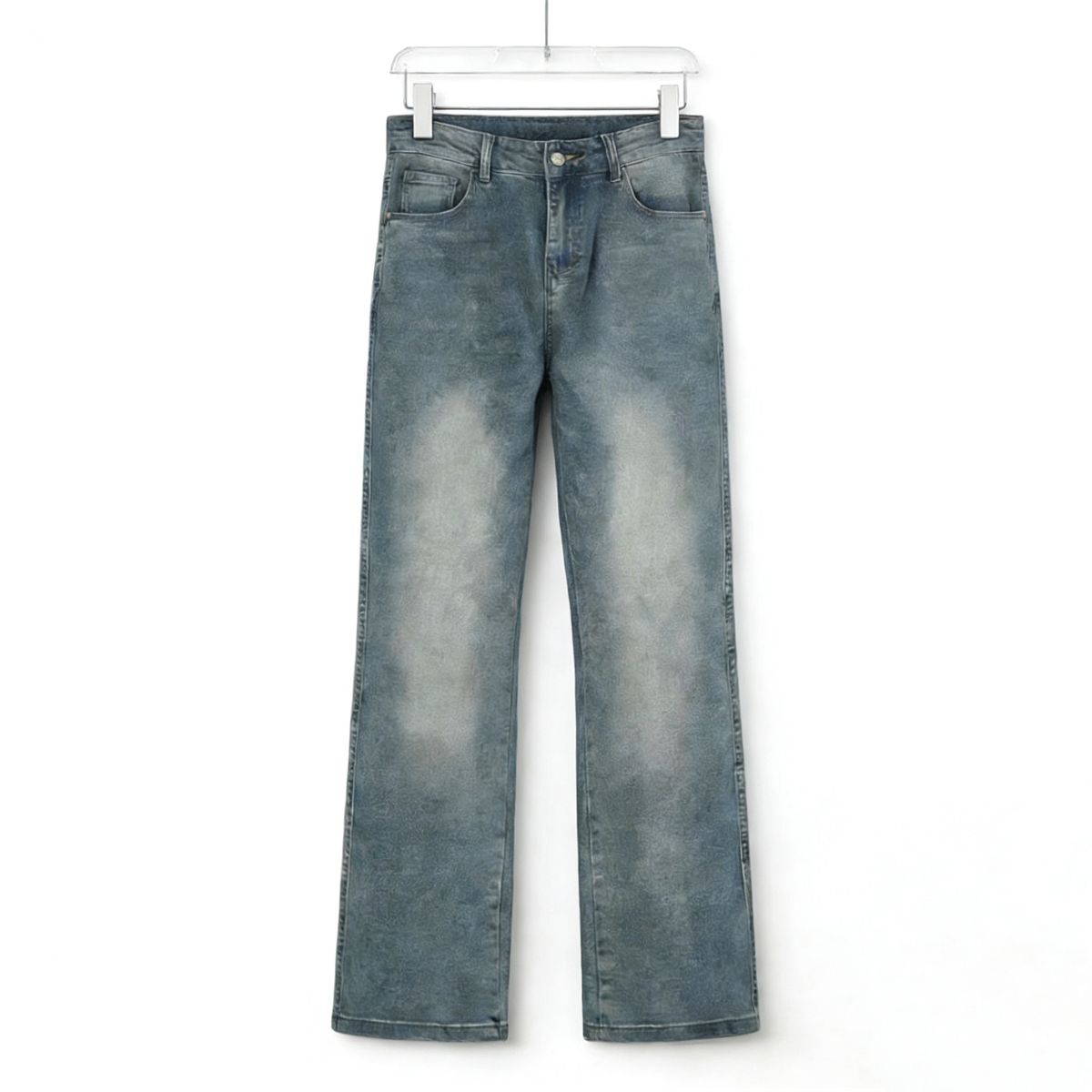 Men's American Style Washed Flared Jeans Loose Fitting Trendy Spring Retro Curved Blade Semi-Elastic Midweight Straight Pants_mkmklike.com