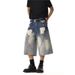 Washed Ripped Denim Shorts Men And Women Summer Straight Loose Wide Leg Pants_mkmklike.com