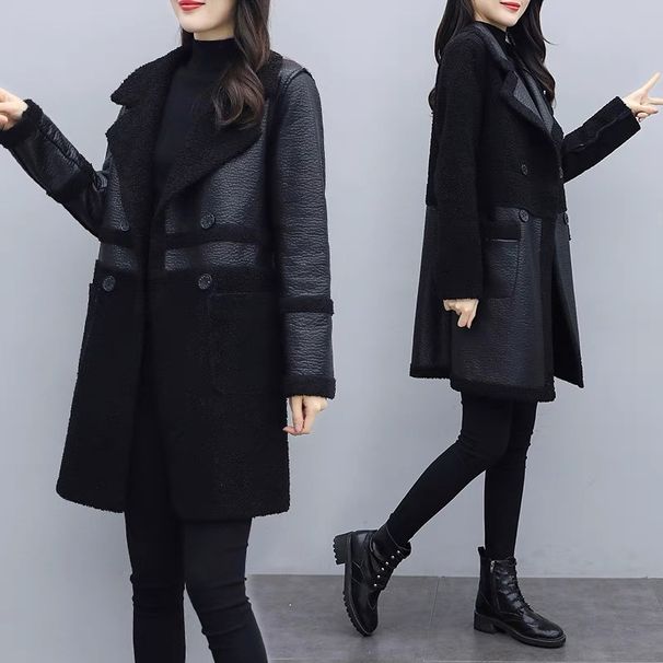 Women's fashion fur one with velvet thick suit collar wear loose plus fat plus leather coat on both sides_mkmklike.com