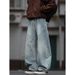 "Men's Distressed Patchwork Jeans – Vintage Washed With Asymmetrical Cut | Retro Loose Fit For Urban Streetwear"_mkmklike.com