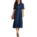 218665 Women's New Denim Collar Short Sleeved Cardigan With A Cinched Waist And Fitted Dress_mkmklike.com