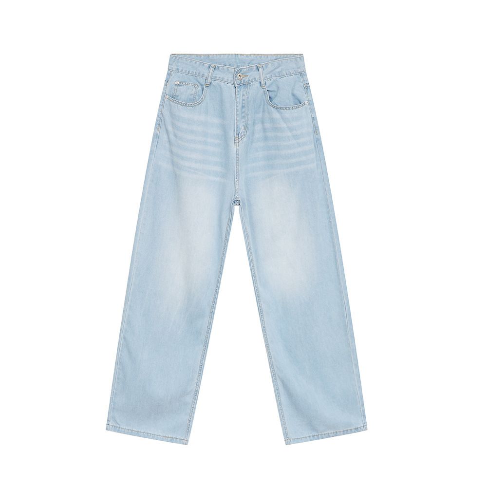 EF JEANS | 2024 New American Light Blue Jeans Daily Versatile Washing Pattern Straight Tube Loose And Simple Men_mkmklike.com