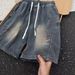 Unisex Vintage Washed Drawstring Waist Denim Shorts Casual Summer Streetwear Five-Point Shorts Gender-Neutral Design_mkmklike.com