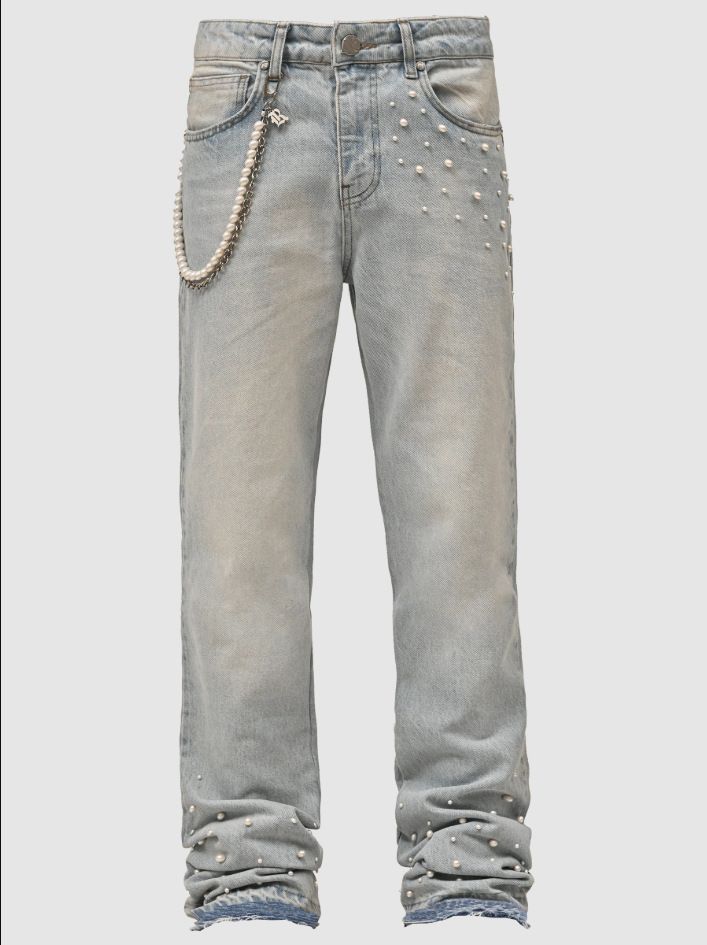 Cross-Border New Men's European And American Street Fashion Ins Hot Style Elastic Stacked Denim Straight-Leg Pants_mkmklike.com