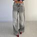 Women's Clothing Low Waist Distressed Denim Trousers Street Retro Washed Wide Leg Jeans Trousers_mkmklike.com