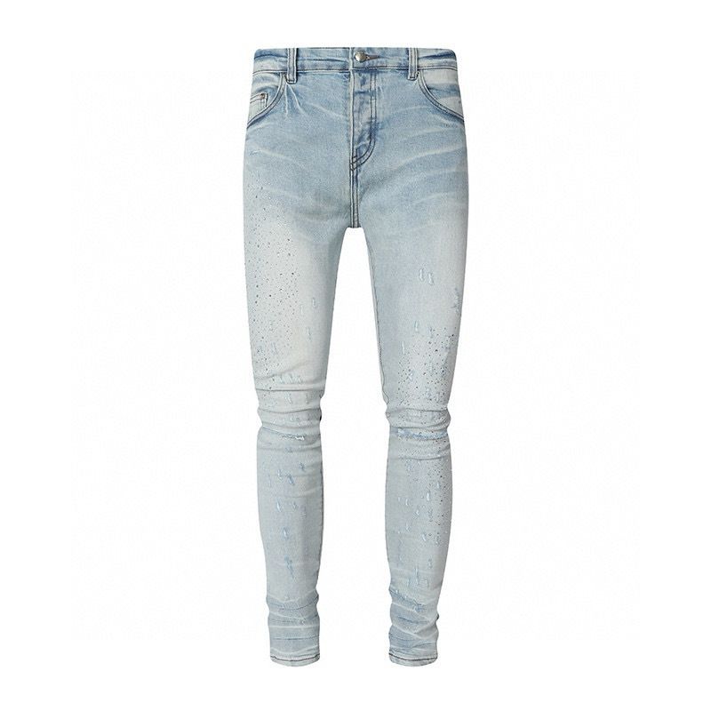 Men's Clothing Men's Slim Fit Stretch Jeans With Distressed Brick Pattern - Vintage Streetwear Style For Height Enhancement (Light Blue)_mkmklike.com
