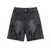 Pure Ripped Denim Men's Trendy American High Street Five-Point Loose Straight Retro Washed Frayed Shorts_mkmklike.com
