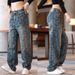 Men's Patterned Denim Jeans Loose Fitting Wide Leg Pants Stylish Versatile American Style Casual Drape for Spring Summer_mkmklike.com