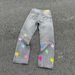 Amxn Nw Lightning Jans Limitd Edition Embroidrd Patch Washd High Strt Loos Straight Long Pants Unisx_mkmklike.com