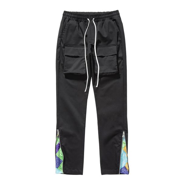 Unisex High-Street Side-Slit Paisley Cargo Pants - 100% Cotton Casual Utility Pants With Adjustable Drawstring (M-XXL)_mkmklike.com