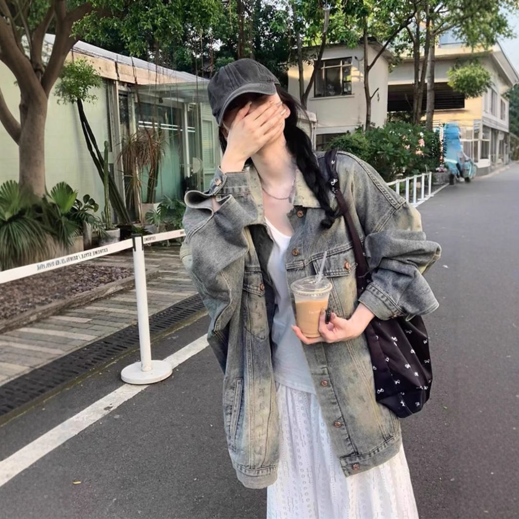 High America Fried Street Vitage Deim Workwear Wome's Sweet Spicy Style Jacket, Loose Slimmig Top, Sprig Ad_mkmklike.com