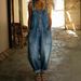 Vintage Distressed Denim Jumpsuit For Women – Relaxed Fit With Adjustable Buckles, Retro Oversized Romper_mkmklike.com
