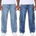 "Men's Stretch Denim Jeans – Relaxed Fit, Multi-Pocket Design (S-XXL, Cotton Blend, Stonewash & Dark Blue)"_mkmklike.com