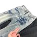 Unisex High Street Flare Jeans With Angled Lightning Design, Slim Fit Vintage Washed Denim Pants For Leg Lengthening Effect_mkmklike.com