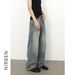 Men's Clothing Raw Edge Washed Distressed Wide Leg Jeans Men's Retro Loose Straight Versatile Trousers_mkmklike.com