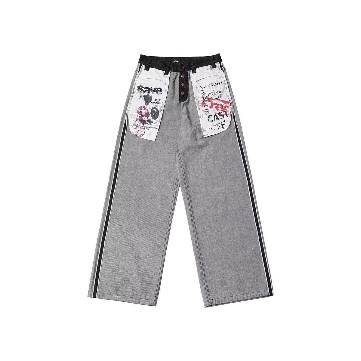 90s Grunge Reverse Pocket Jeans – Oversized Distressed Denim Pants With Graphic Print For Men (S-Xxxl, Stonewash Grey)_mkmklike.com