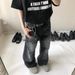 Men's Clothing Retro Cat Whisker Jeans Washed Black Cleanfit Distressed Cat Whisker Versatile Wide Leg Pants_mkmklike.com