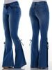 K Women's Jeans, Mid Waist Lace Up Denim Pants, Stretch Jeans, Flared Pants_mkmklike.com