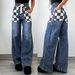 Women's Clothing New Products Fashion Casual Loose Plaid Contrast Color Women's Denim Trousers_mkmklike.com