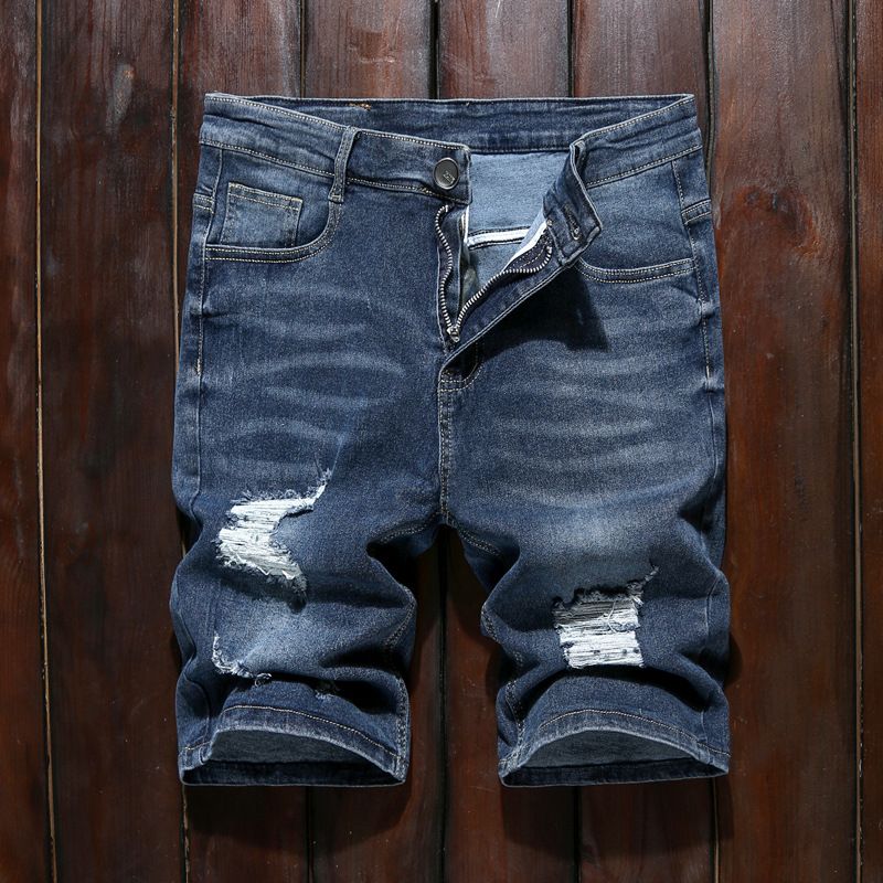 Men's Stretch Distressed Denim Shorts – Paint-Splatter Patchwork Design With Slim Fit & Breathable Fabric (Sizes 27-38, Multiple Colors)_mkmklike.com
