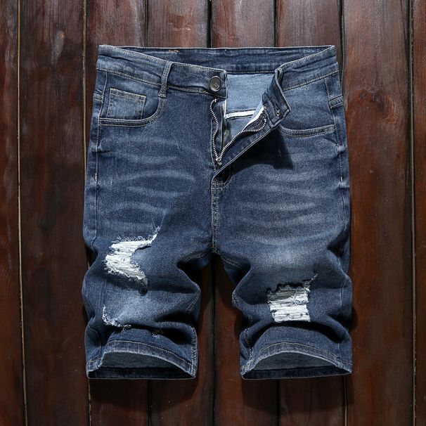 Men's Stretch Distressed Denim Shorts – Paint-Splatter Patchwork Design With Slim Fit & Breathable Fabric (Sizes 27-38, Multiple Colors)_mkmklike.com