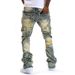 Men Ripped Stacked Jeans Distressed Slim Fit Skinny Straight Leg Jeans Fashion Hip Hop Denim Pants Casual Streetwear_mkmklike.com