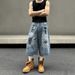2025 American Street Washed Insects Graffiti Summer Denim Shorts Men's Loose Straight Casual Cropped Pants_mkmklike.com