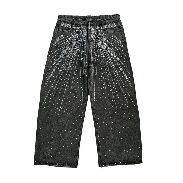 Heavy Embellished Jeans – Rhinestone-Studded Straight-Leg Pants With Distressed Wash & American Streetwear Vibe (Black-Grey, S-Xxxl)_mkmklike.com