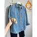 Chicco Light Blue Retro Fleece-Lined Denim Shirt For Women, Layered Wear, Hong Kong Style, 2025 Autumn Winter New Small Size_mkmklike.com