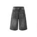 Men's Washed Lightning Pattern Loose Fit Denim Cargo Shorts Retro Streetwear Style_mkmklike.com