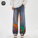 Men's Clothing Spring High Street Graffiti Wide Leg Jeans Loose Straight Leg Drape Trendy Pants_mkmklike.com