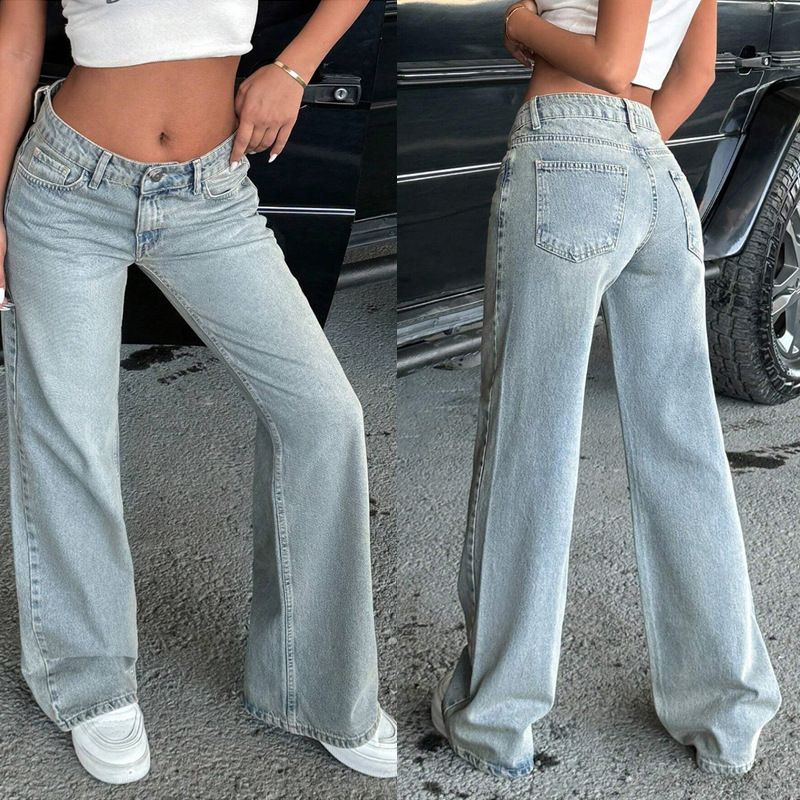 Women's Clothing Stretch Denim Jeans Straight Leg Fashionable Washed American Style New_mkmklike.com