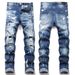 Men's Clothing Men's Slim Fit Stretch Denim Jeans With Handmade Rips & Embroidery - High Street Blue Washed Skinny Jeans For Youth Fashion_mkmklike.com