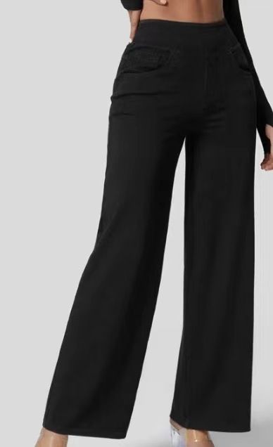 Women's High-Waisted Stretch Denim Wide-Leg Pants - Comfortable & Stylish For Casual & Office Wear (Black, Dark Gray, Navy, Sky Blue, S-2XL)_mkmklike.com