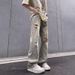 Men's High-Waist Straight Leg Bootcut Jeans Ripped Style Yellowish Brown Retro High Street Cool And Stylish For Summer_mkmklike.com