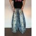 Unisex American Vintage Washed Distressed Jeans – Oversized Scythe Cut Denim With Raw Hem & Paint Splatter Effect_mkmklike.com